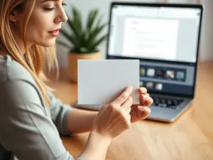 Zaniepokojona kobieta pracująca przy laptopie w biurze, ilustrująca sytuację pomyłkowego wysłania wiadomości e-mail.
