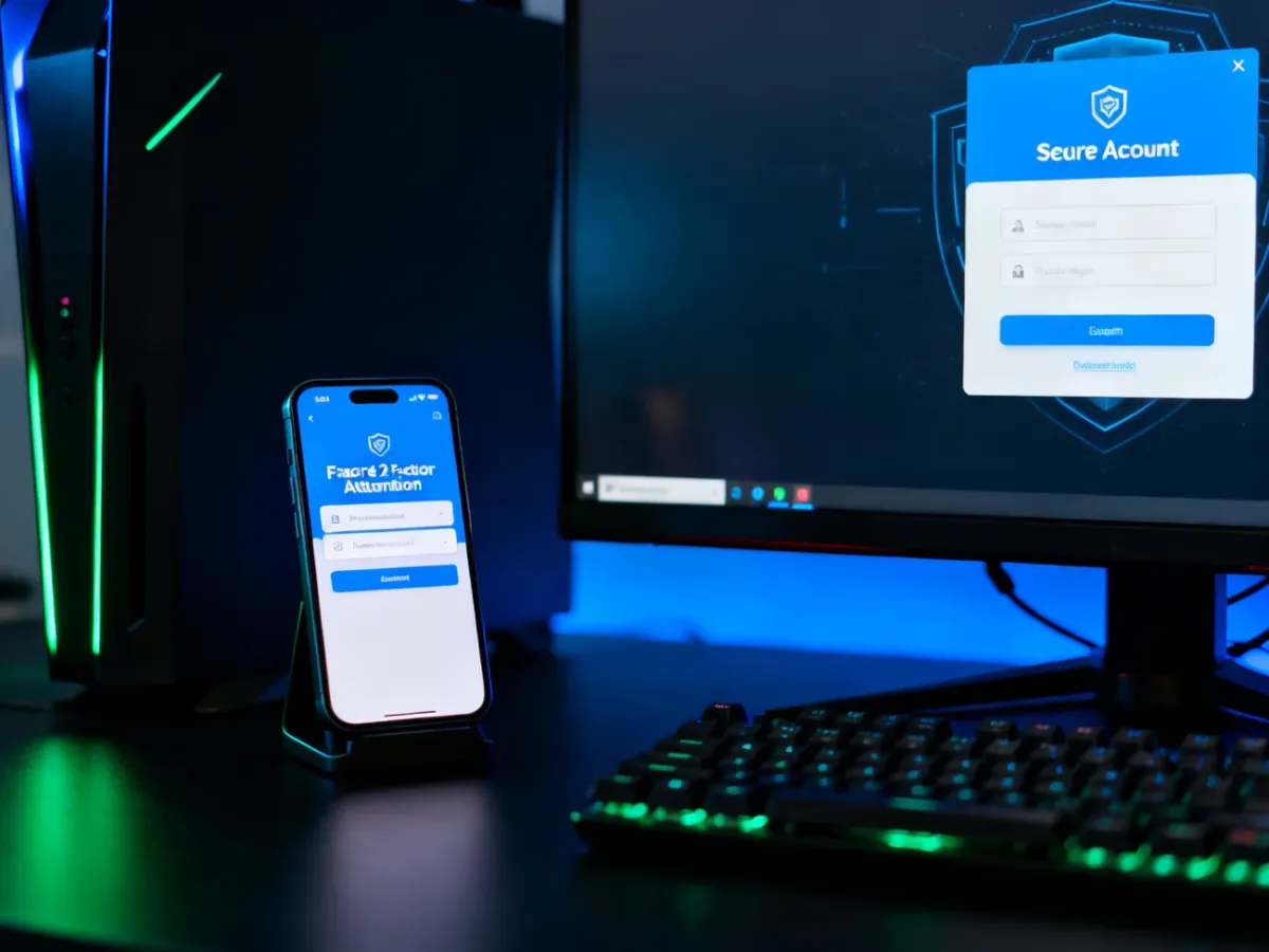 Telefon z aplikacją uwierzytelniającą obok komputera używanego do bezpiecznego logowania