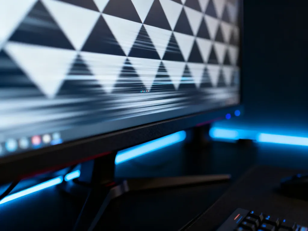 Test płynności obrazu na monitorze gamingowym, ukazujący efekt smużenia (ghostingu) podczas ruchu obiektów.