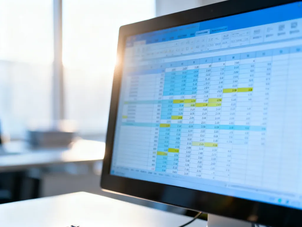 Monitor komputera z arkuszem kalkulacyjnym Excel, na którym widać wyróżnione komórki i zastosowane formuły zliczające.