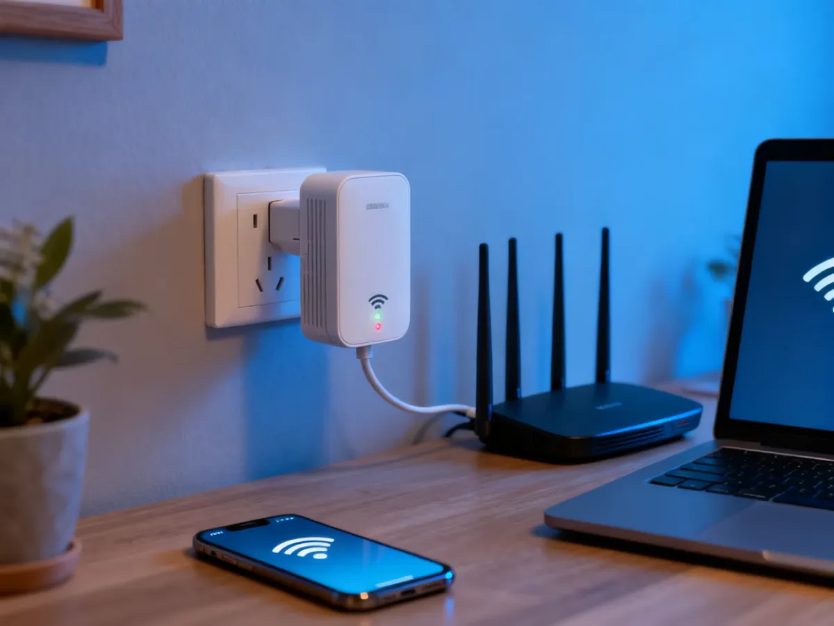 Wzmacniacz WiFi podłączony obok routera po udanym sparowaniu