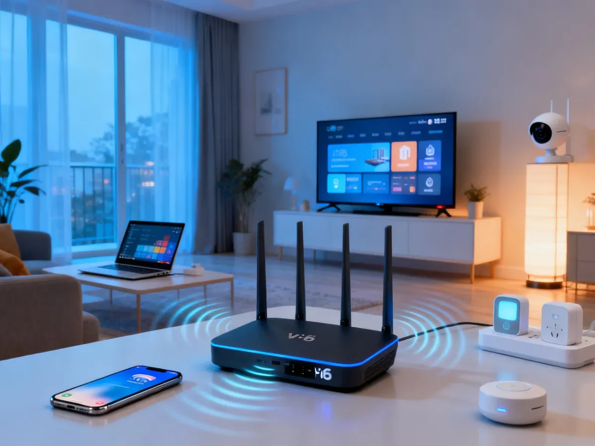 Router Wi-Fi 6 połączony z wieloma urządzeniami w nowoczesnym domu