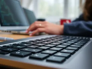 Dwa nowoczesne laptopy na biurku, symbolizujące porównanie tradycyjnej architektury x86 z wydajnymi procesorami ARM.