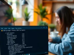 Dysk twardy komputera na tle cyfrowych strumieni danych, symbolizujący złożoność plików systemowych Windows.