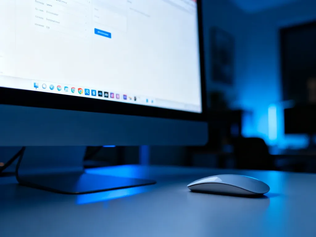 Czysty pulpit systemu Windows na monitorze komputera bez znaku wodnego w nowoczesnym domowym biurze.
