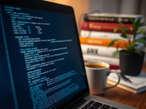 Nowoczesne stanowisko komputerowe z podświetlanym ekranem Windows 11 w minimalistycznym biurze.