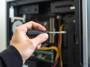 Srebrny pendrive leżący na drewnianym biurku w otoczeniu sprzętu komputerowego, podkreślający nowoczesny charakter pracy.