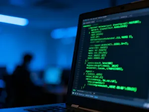Cyfrowa tarcza ochronna w futurystycznej serwerowni, symbolizująca zaawansowane zabezpieczenia systemu Windows Defender.