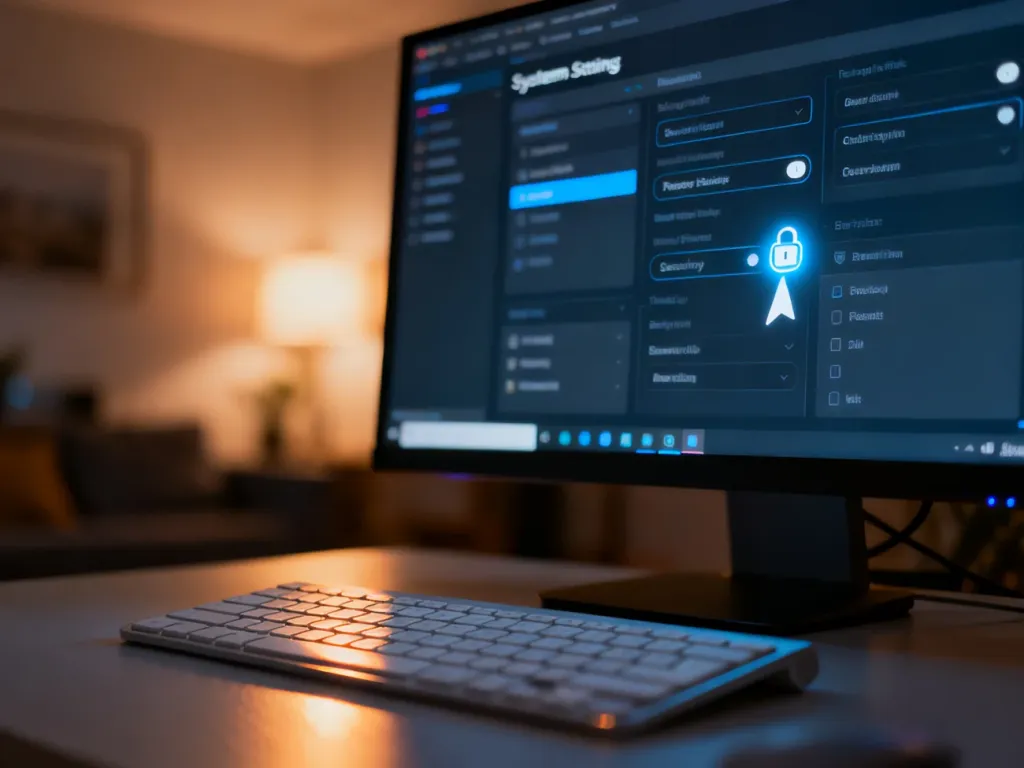 Zbliżenie na menu ustawień systemu Windows z kursorem najeżdżającym na przełącznik zabezpieczeń.