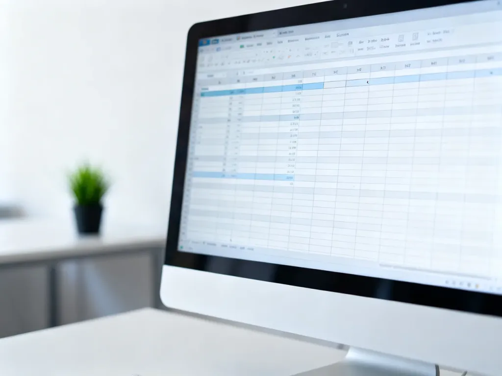 Monitor komputerowy z otwartym arkuszem Excel, na którym usuwane są puste wiersze w celu uporządkowania danych.