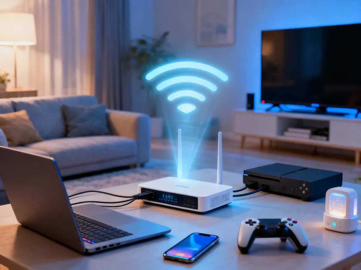 Router połączony z modemem i urządzeniami domowymi
