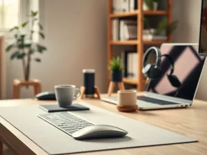 Dłoń podłączająca kabel Ethernet do żółtego portu LAN w routerze TP-Link na drewnianym biurku.