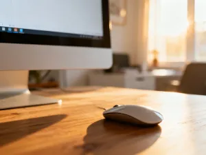 Monitor z arkuszem kalkulacyjnym i obliczeniami dat na biurku, symbolizujący pracę z danymi w programie Excel.