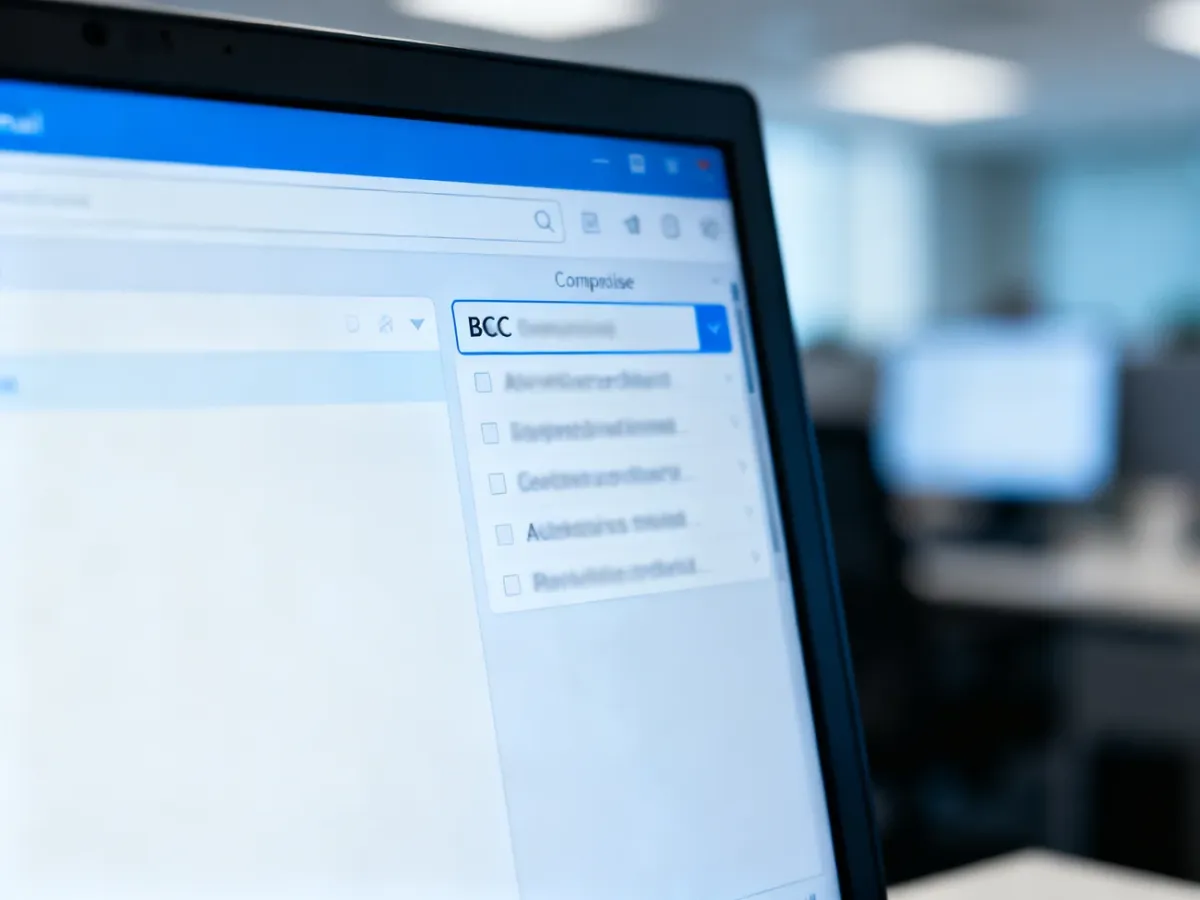 Okno tworzenia wiadomości e-mail z włączonym polem UDW i ukrytymi adresami odbiorców