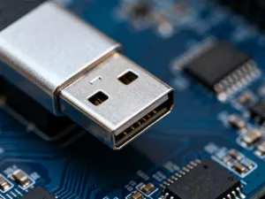 Ekran komputera z ikoną odblokowywanej tarczy zabezpieczeń w przyciemnionym biurze, symbolizujący wyłączanie funkcji BitLocker.