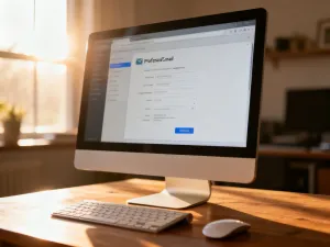 Nowoczesne biuro z drukarką i odłączonym kablem USB, ilustrujące problem z połączeniem urządzenia.