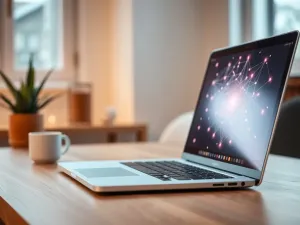 Nowoczesny router i switch sieciowy z migającymi diodami LED ustawione obok siebie na minimalistycznym biurku.