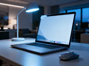 Klucz USB do podpisu elektronicznego leżący na biurku obok laptopa z widocznym interfejsem bezpiecznego podpisywania dokumentów.